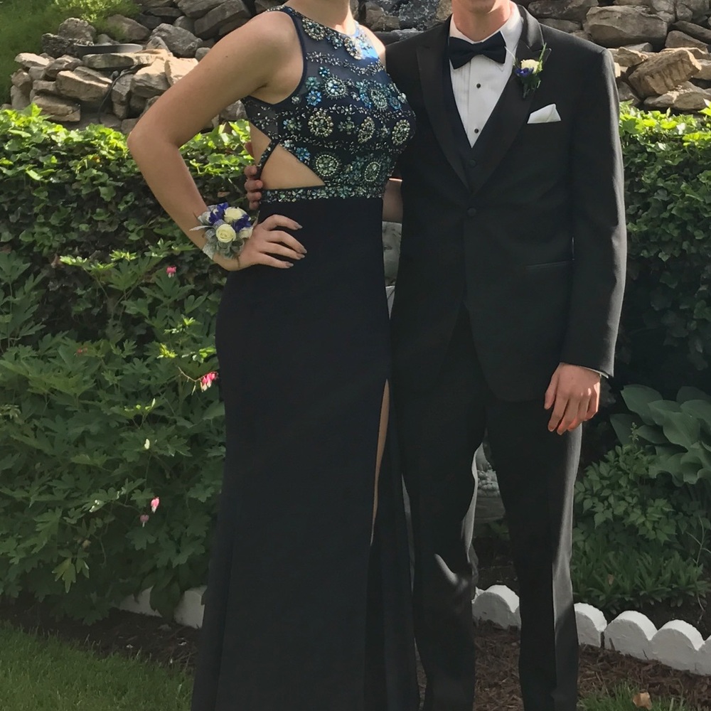 Blue Sequined Prom Dress